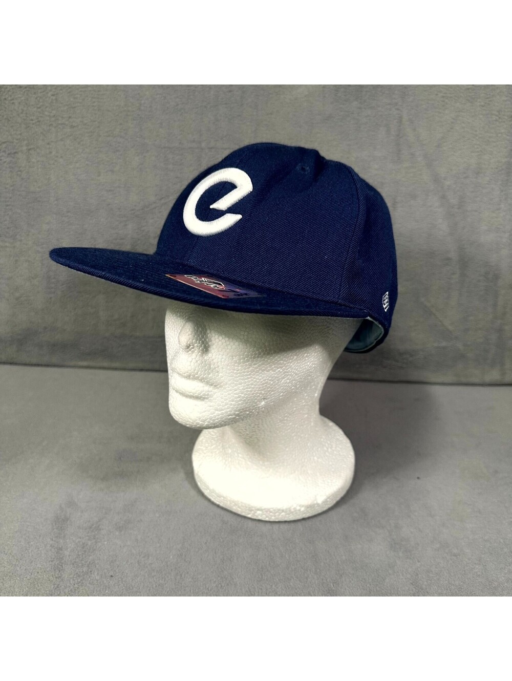 Enyce Fitted Cap Unisex 7 5/8 Navy White Embroidered Logo Flat Brim Hat Outdoor